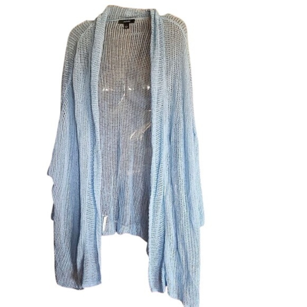 Alfani‎ Women's L Blue Open Cardigan Career Lagenlook Beach Boho Crocheted Knit